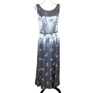 Vintage Donna Ricco Sleeveless Formal Maxi Dress Belt Floral Purple Gray Size 8